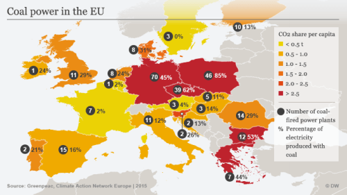 Карта размещения угольных электростанций ЕС